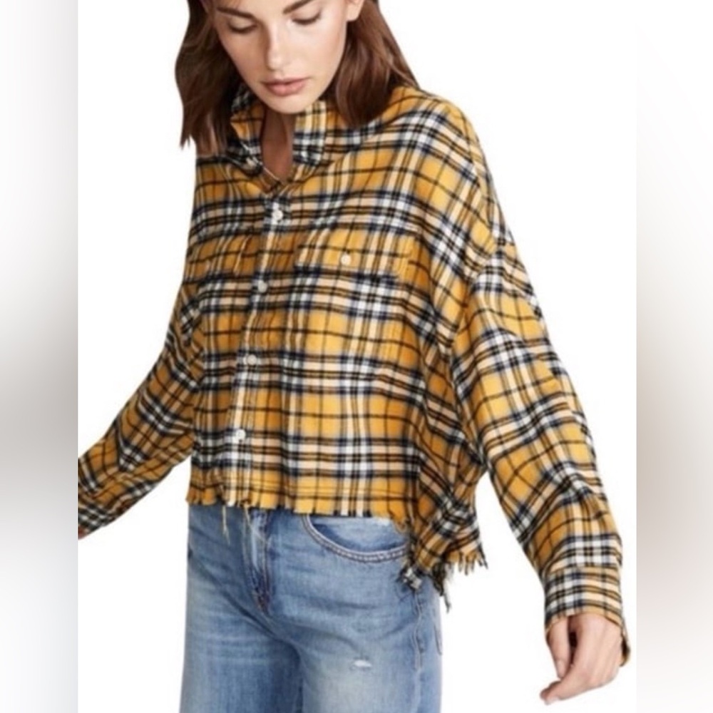 R13 Yellow Plaid Button-Front Women's Flannel Shirt XS